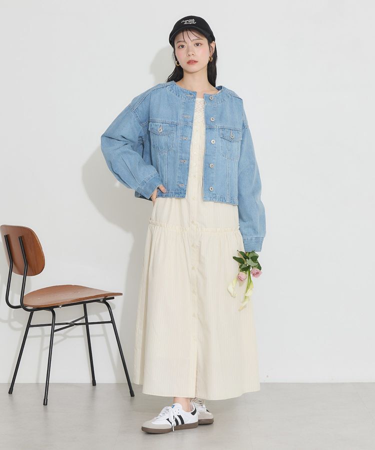 earth music&ecology「ノーカラーデニムジャケット」|テーラードジャケット|
