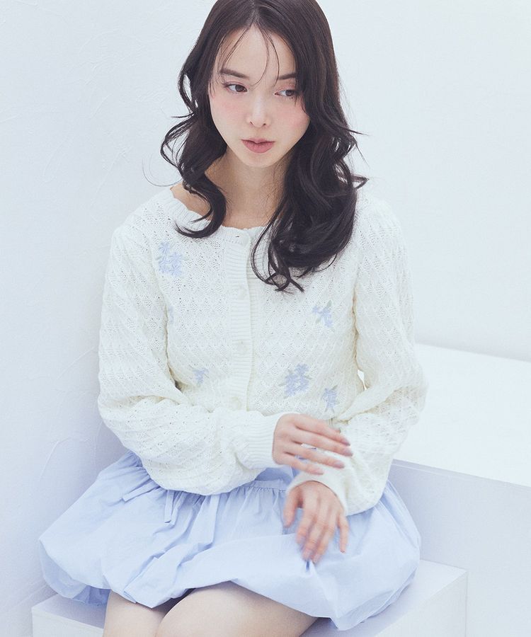 earth music&ecology「フラワー刺繍カーディガン」|カーディガン|