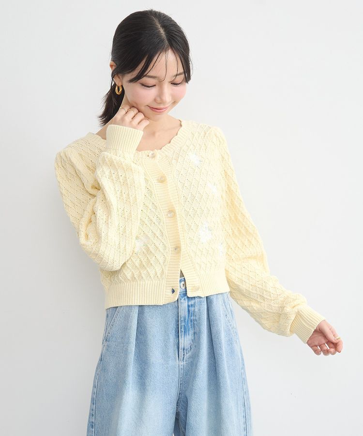 earth music&ecology「フラワー刺繍カーディガン」|カーディガン|