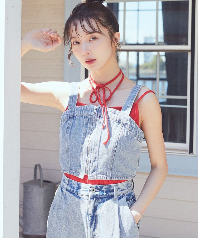 earth music&ecology「フロントジップデニムビスチェ」|ベスト・ジレ|