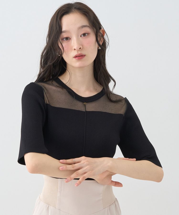 earth music&ecology「シアーヨークニットプルオーバー」|ニット・セーター|Black