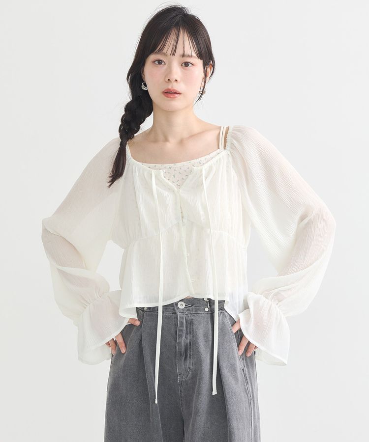 earth music&ecology「ナローリボンくしゅくしゅギャザーブラウス」|シャツ・ブラウス|Ivory