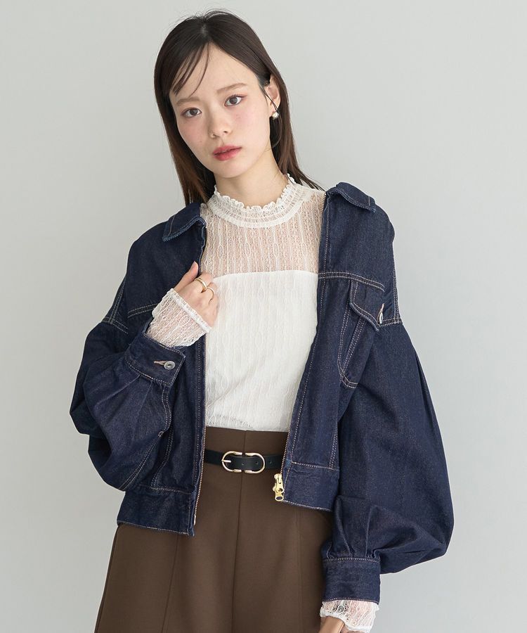 earth music&ecology「ショートジップデニムジャケット」|ブルゾン・スタジャン|