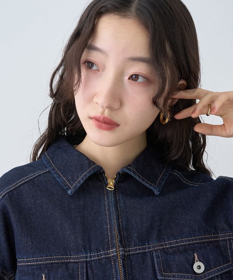 earth music&ecology「ショートジップデニムジャケット」|ブルゾン・スタジャン|