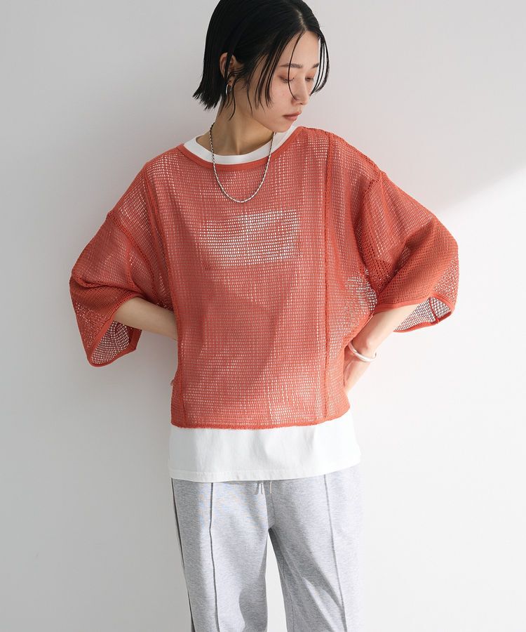 armonia「七分袖コットンメッシュラグラントップス」|Tシャツ・カットソー|