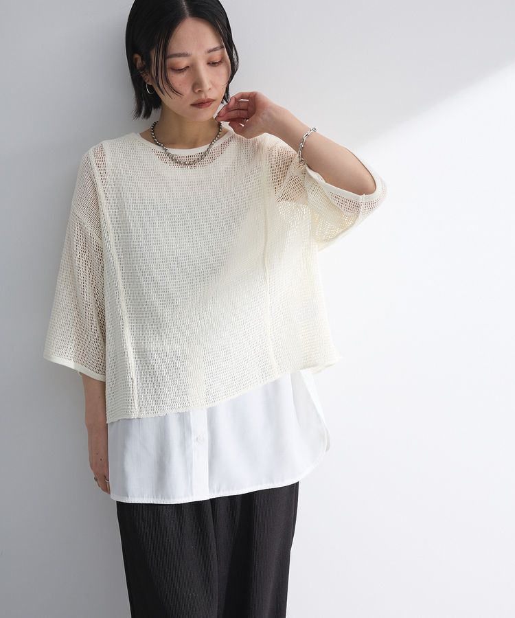 armonia「七分袖コットンメッシュラグラントップス」|Tシャツ・カットソー|