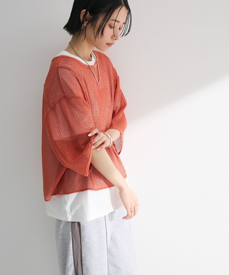 armonia「七分袖コットンメッシュラグラントップス」|Tシャツ・カットソー|