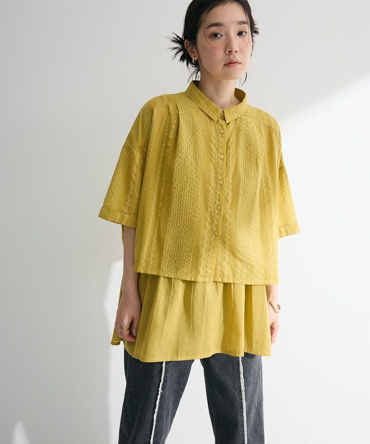 Green Parks「インド綿 SET2点 ギャザーシャツ+布帛インナー」|シャツ・ブラウス|