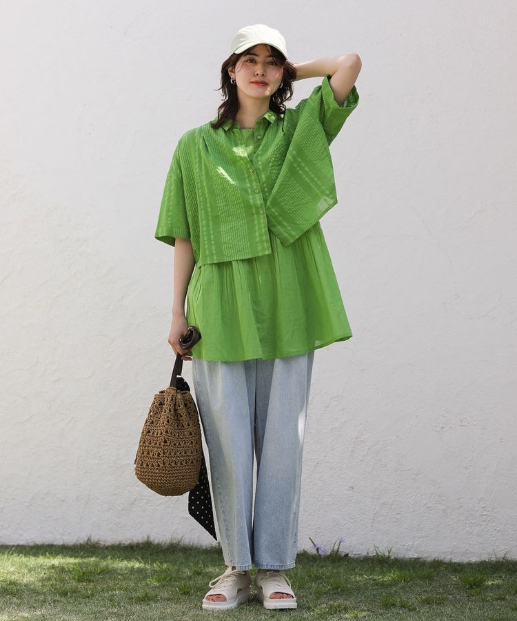 Green Parks「インド綿 SET2点 ギャザーシャツ+布帛インナー」|シャツ・ブラウス|