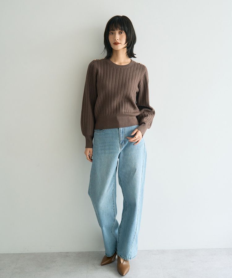 YECCA VECCA「金釦ミニケーブルニット」|ニット・セーター|