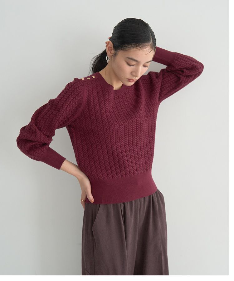 YECCA VECCA「金釦ミニケーブルニット」|ニット・セーター|