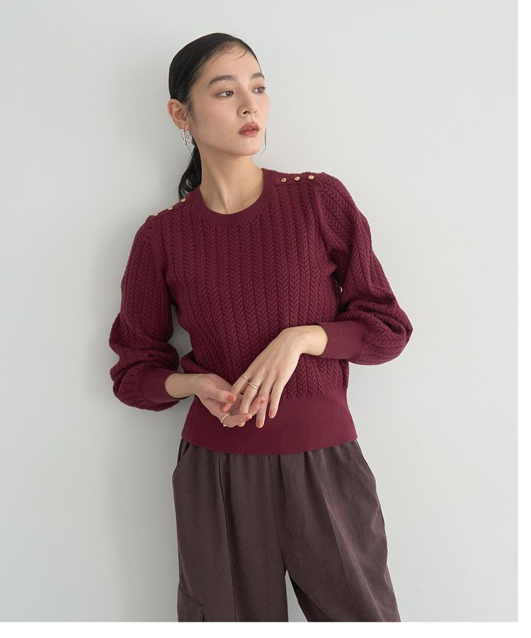 YECCA VECCA「金釦ミニケーブルニット」|ニット・セーター|