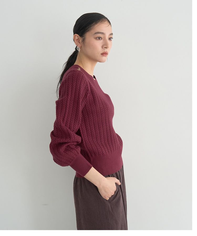 YECCA VECCA「金釦ミニケーブルニット」|ニット・セーター|