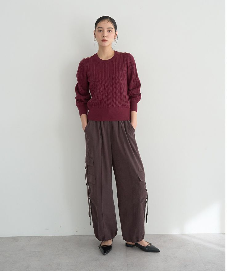 YECCA VECCA「金釦ミニケーブルニット」|ニット・セーター|