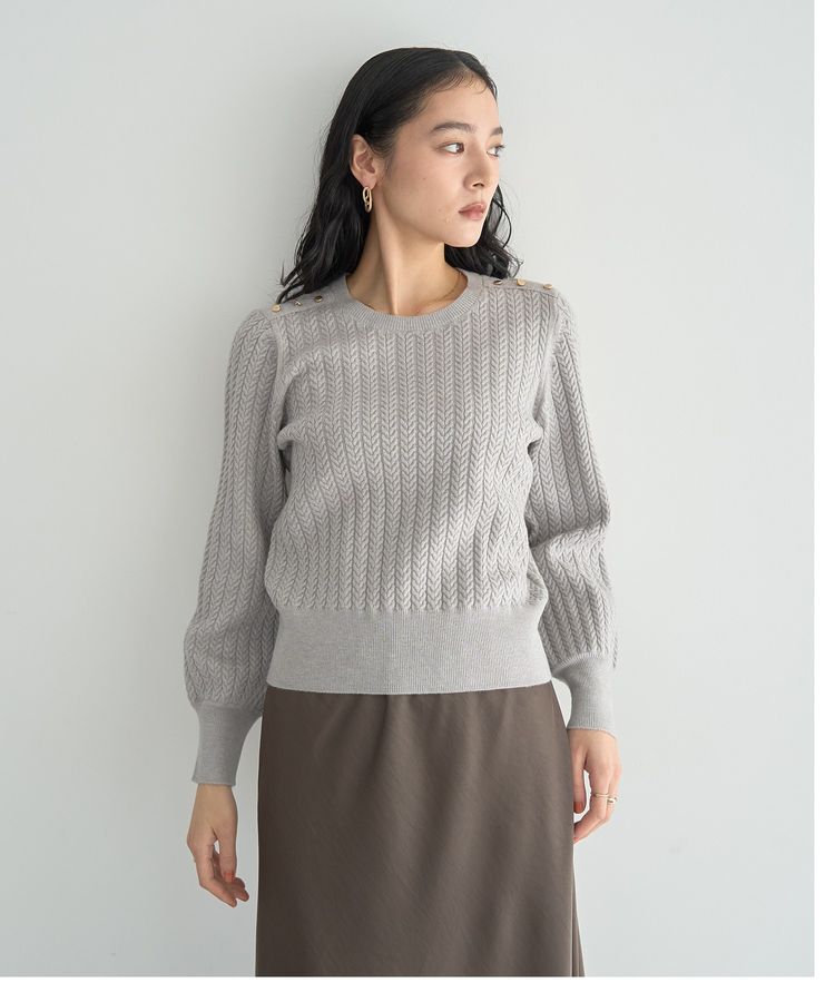 YECCA VECCA「金釦ミニケーブルニット」|ニット・セーター|