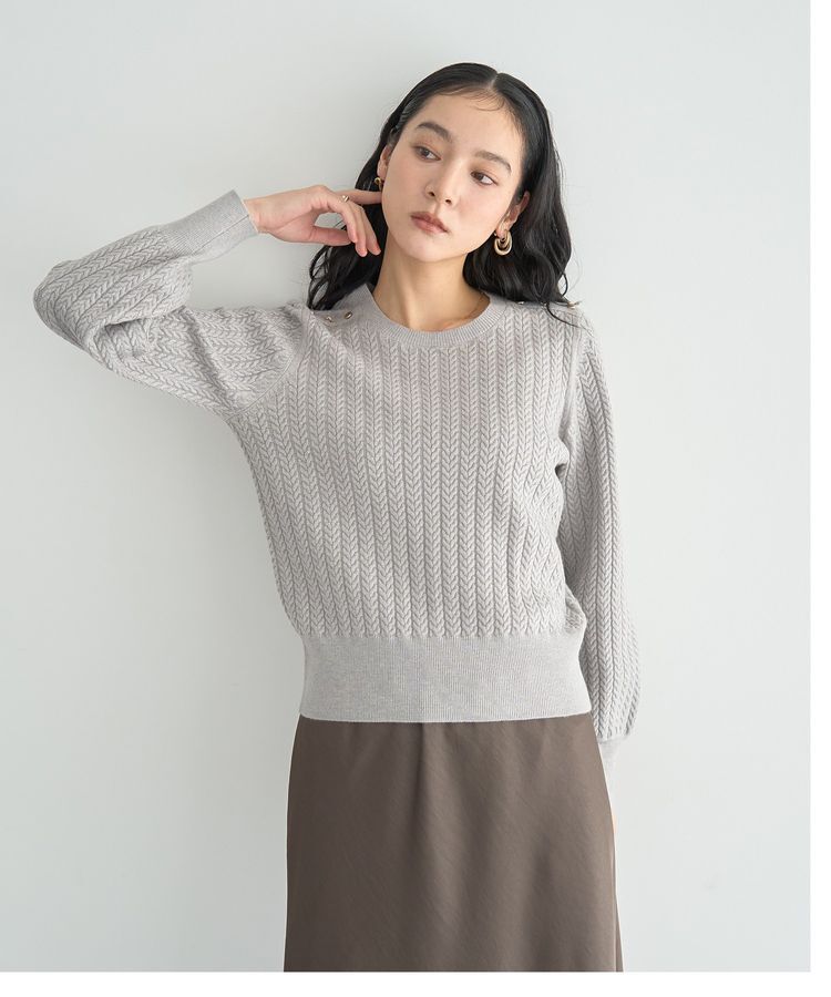 YECCA VECCA「金釦ミニケーブルニット」|ニット・セーター|