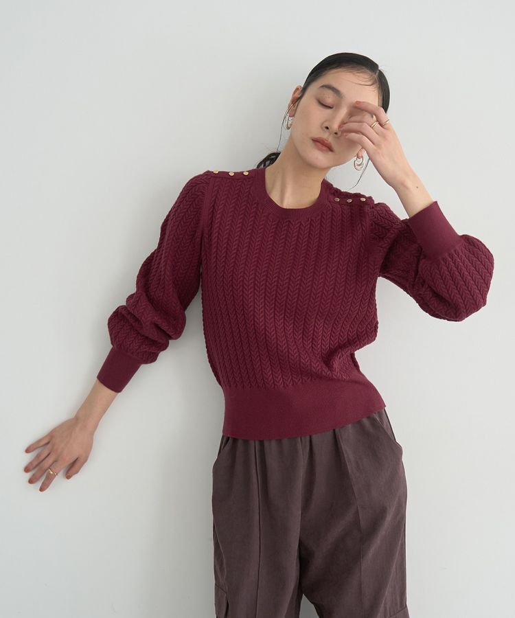 YECCA VECCA「金釦ミニケーブルニット」|ニット・セーター|Bordeaux