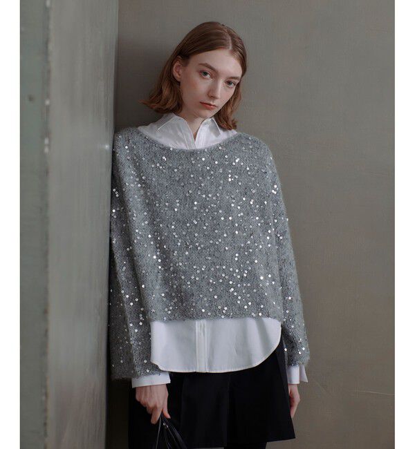 allureville「スパンコールモヘヤプルオーバー」|ニット・セーター|グレー