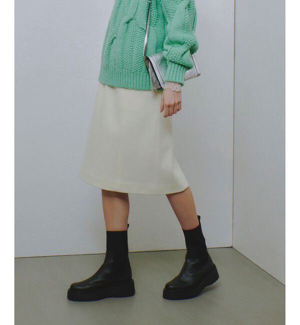 allureville「ハードメルトンスムースミディスカート」|タイト|