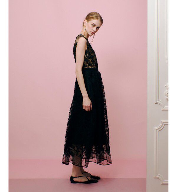 LOULOU WILLOUGHBY「【LOULOU WILLOUGHBY】ドットフラワーシシュウノースリワンピース」|ワンピース|