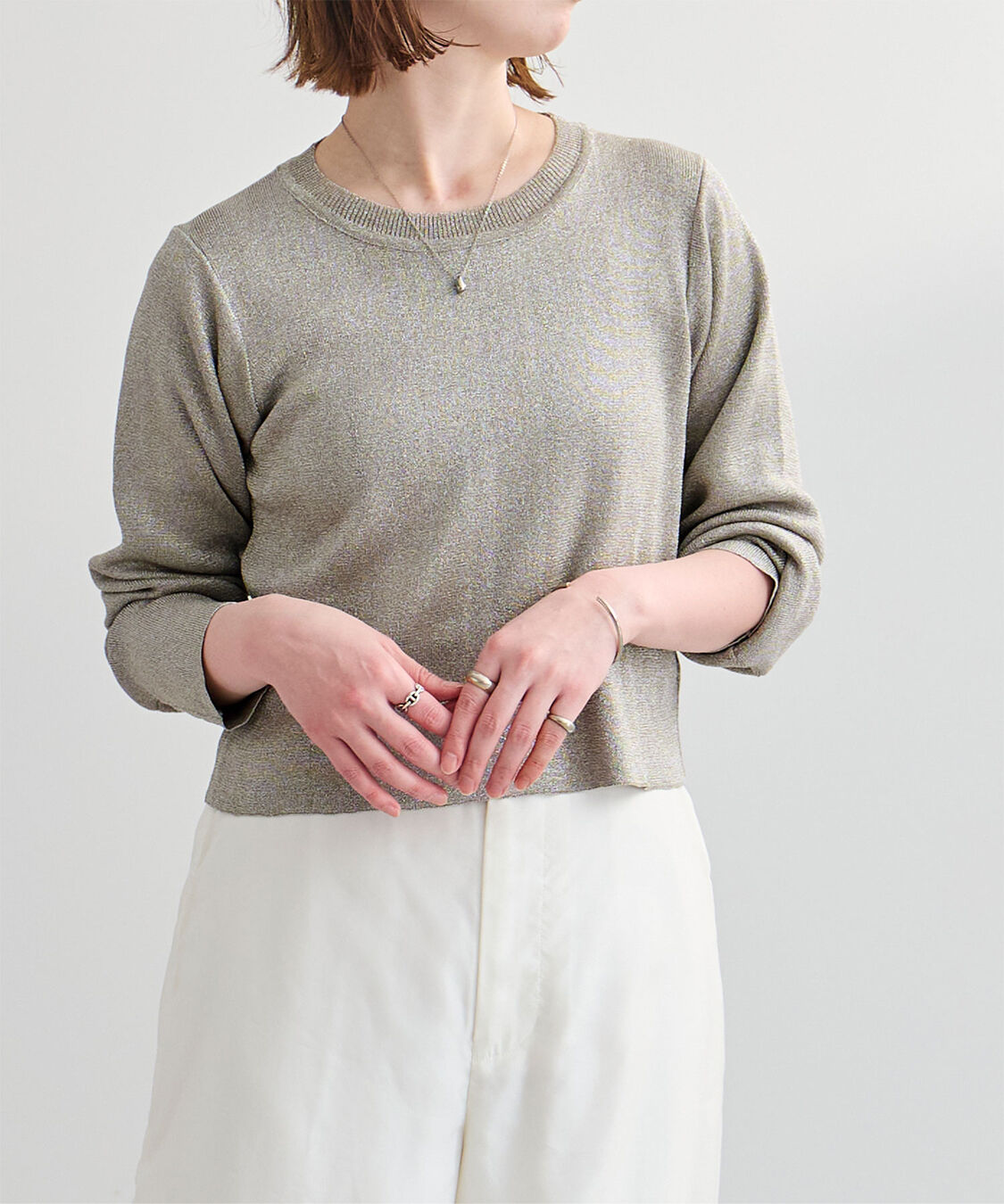 ur's「ラウンドネッククロップドニット」|ニット・セーター|ラメ/グレー