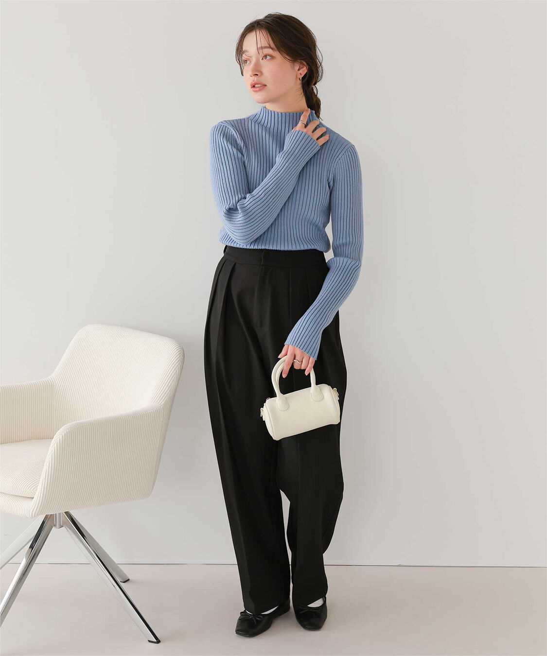 titivate「ウォッシャブルボトルネック配色デザインニット」|ニット・セーター|