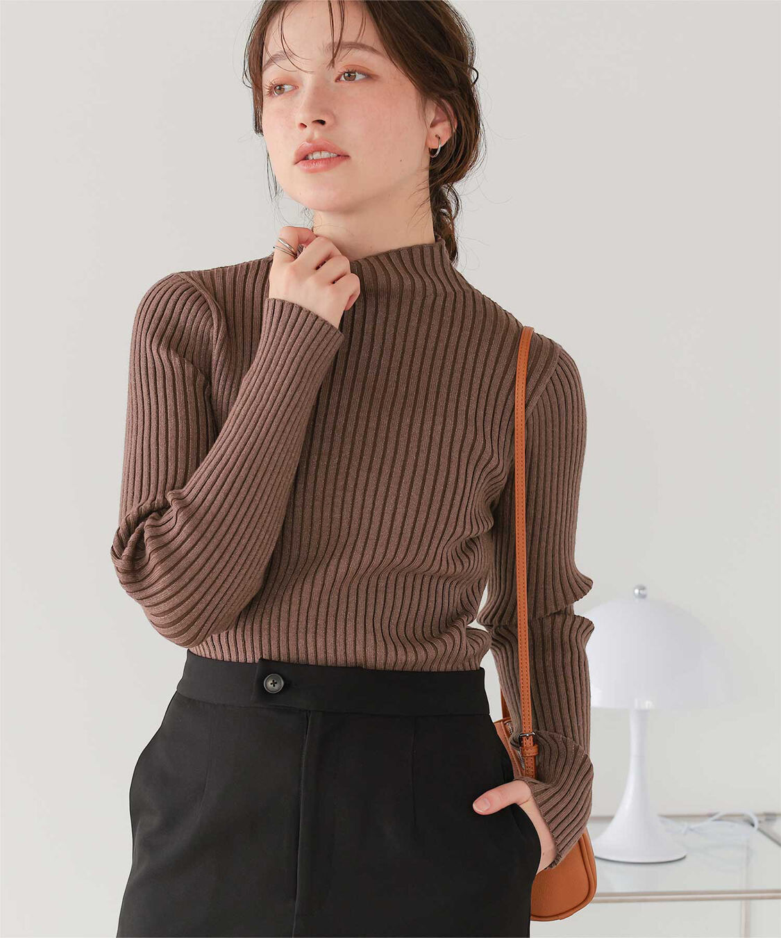 titivate「ウォッシャブルボトルネック配色デザインニット」|ニット・セーター|ブラウン