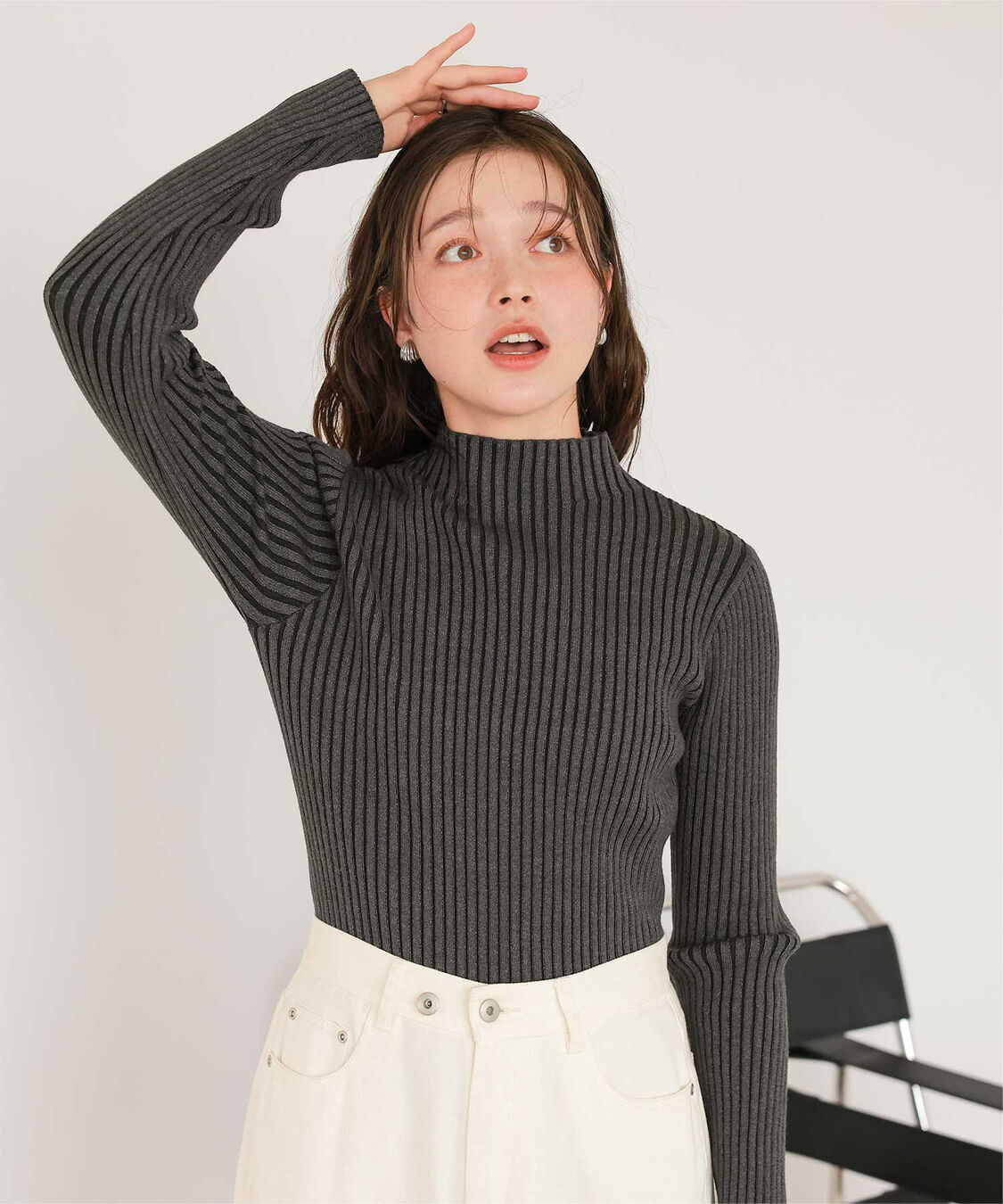 titivate「ウォッシャブルボトルネック配色デザインニット」|ニット・セーター|