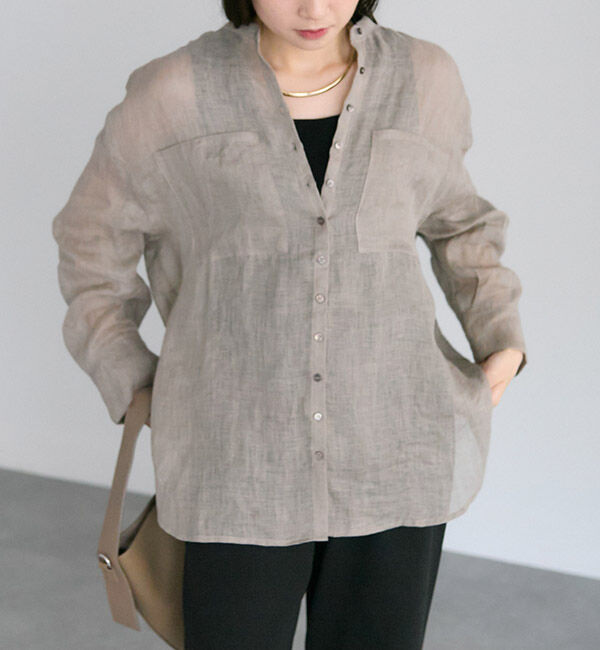  「シアーガーゼバンドカラーブラウス」|シャツ・ブラウス|