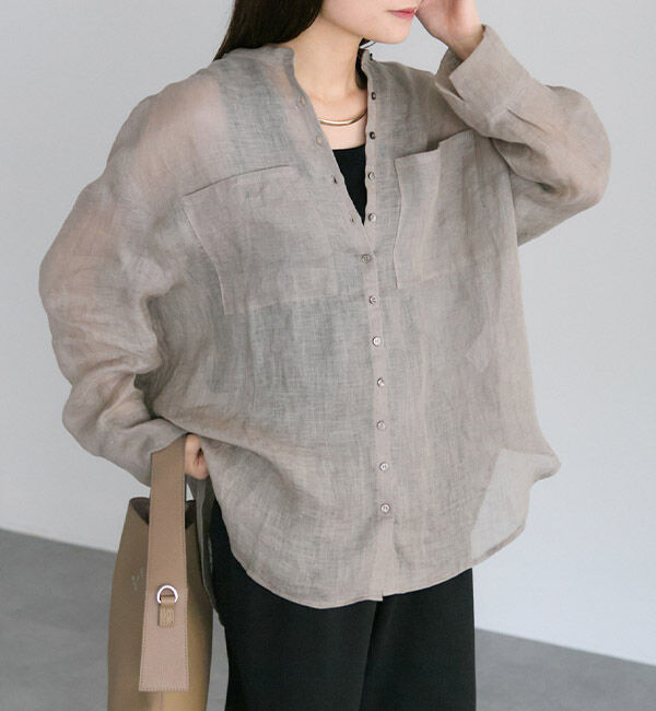  「シアーガーゼバンドカラーブラウス」|シャツ・ブラウス|