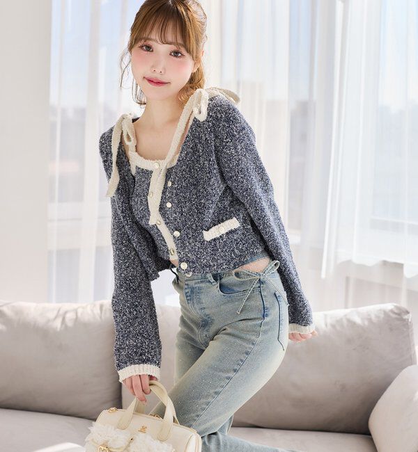  「【セットアップ可能】金ボタン配色カーディガン」|ニット・セーター|