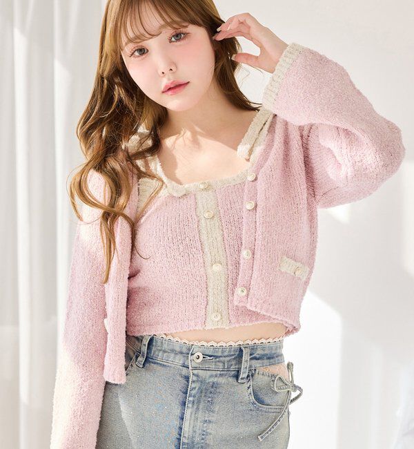  「【セットアップ可能】金ボタン配色カーディガン」|ニット・セーター|