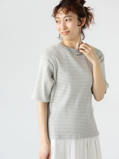 Lugnoncure「配色リブボーダートップス」|その他|グレー