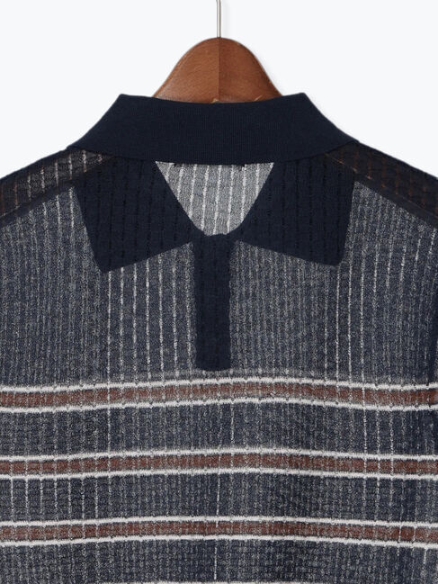 Te chichi「透かしマルチボーダーニットポロ」|ニット・セーター|