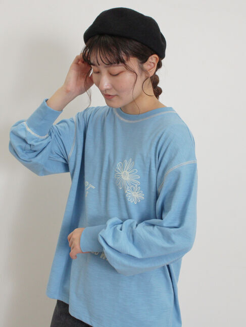 Samansa Mos2「配色ステッチプリントアソートロングTシャツ」|Tシャツ・カットソー|ブルー