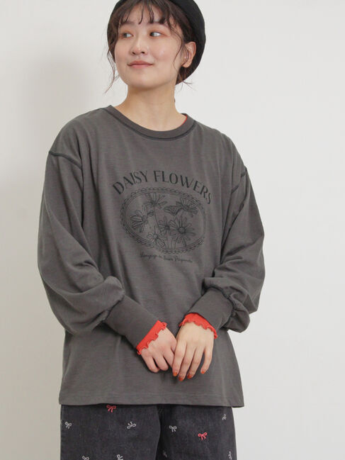 Samansa Mos2「配色ステッチプリントアソートロングTシャツ」|Tシャツ・カットソー|ブラック