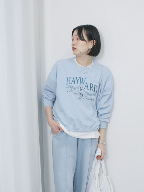 Samansa Mos2 blue「異素材切替リメイク風プルオーバー」|Tシャツ・カットソー|