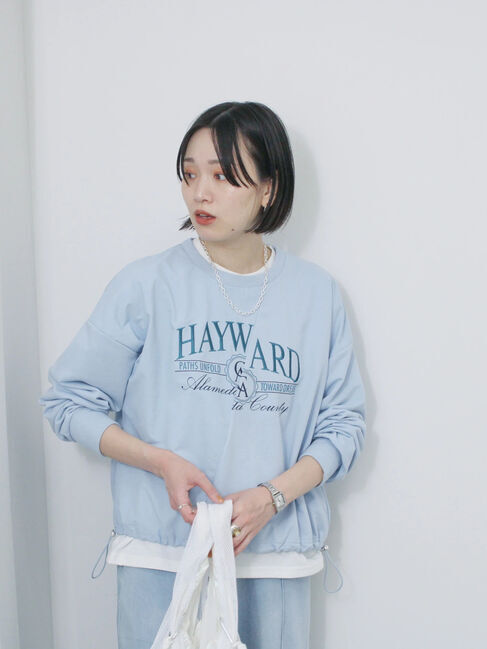 Samansa Mos2 blue「異素材切替リメイク風プルオーバー」|Tシャツ・カットソー|