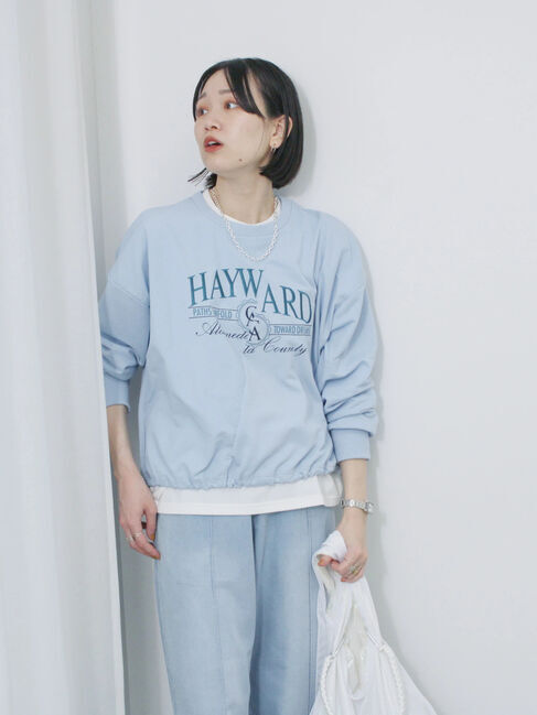 Samansa Mos2 blue「異素材切替リメイク風プルオーバー」|Tシャツ・カットソー|