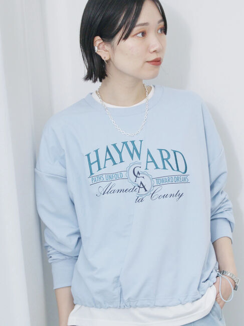 Samansa Mos2 blue「異素材切替リメイク風プルオーバー」|Tシャツ・カットソー|サックスブルー