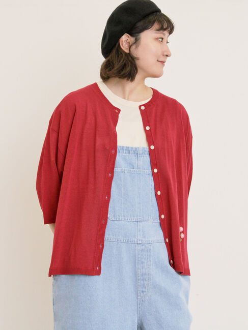 Samansa Mos2「[接触冷感]花刺繍七分袖クルーネックカーディガン」|カーディガン|