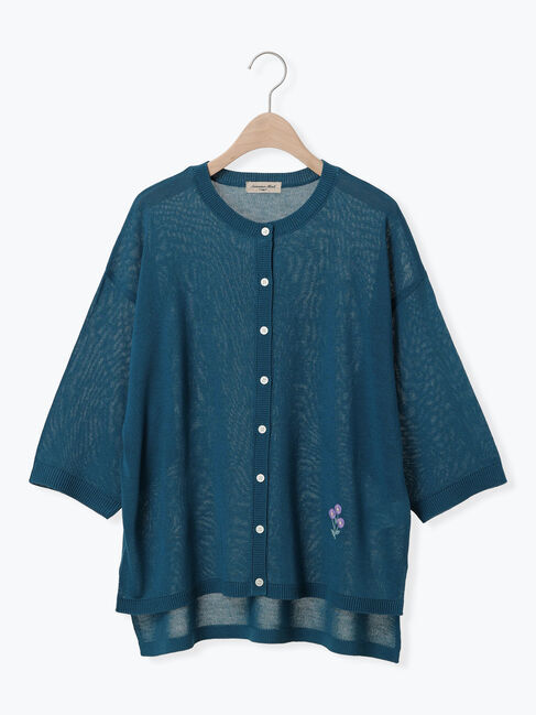 Samansa Mos2「[接触冷感]花刺繍七分袖クルーネックカーディガン」|カーディガン|