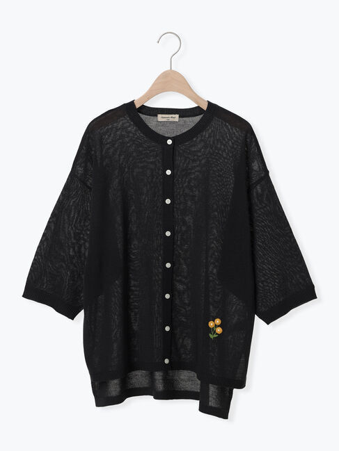 Samansa Mos2「[接触冷感]花刺繍七分袖クルーネックカーディガン」|カーディガン|