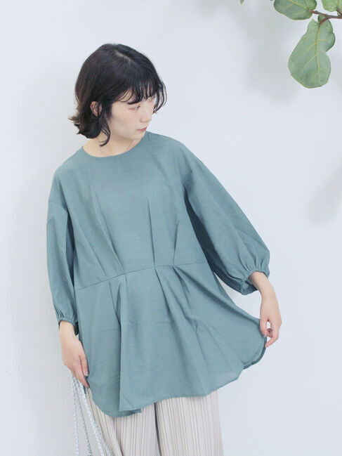 Samansa Mos2 blue「タックブラウス」|シャツ・ブラウス|