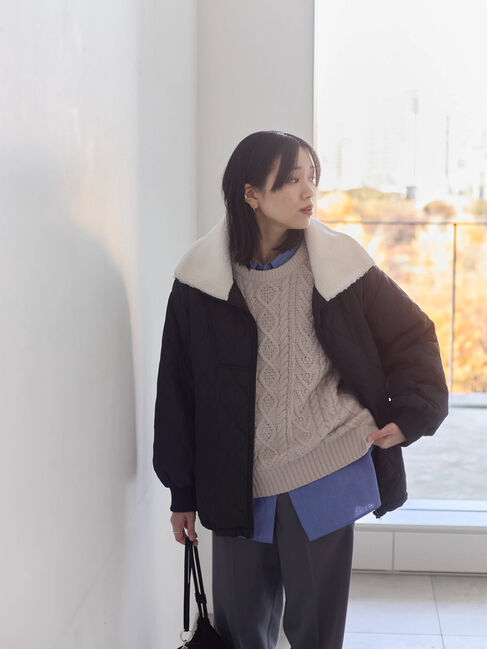 Samansa Mos2 blue「ラメモールケーブルニットプルオーバー」|ニット・セーター|