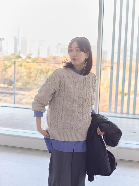 Samansa Mos2 blue「ラメモールケーブルニットプルオーバー」|ニット・セーター|