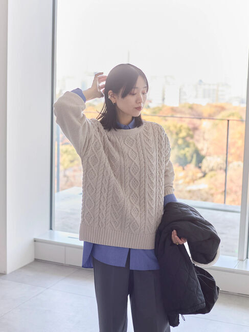 Samansa Mos2 blue「ラメモールケーブルニットプルオーバー」|ニット・セーター|