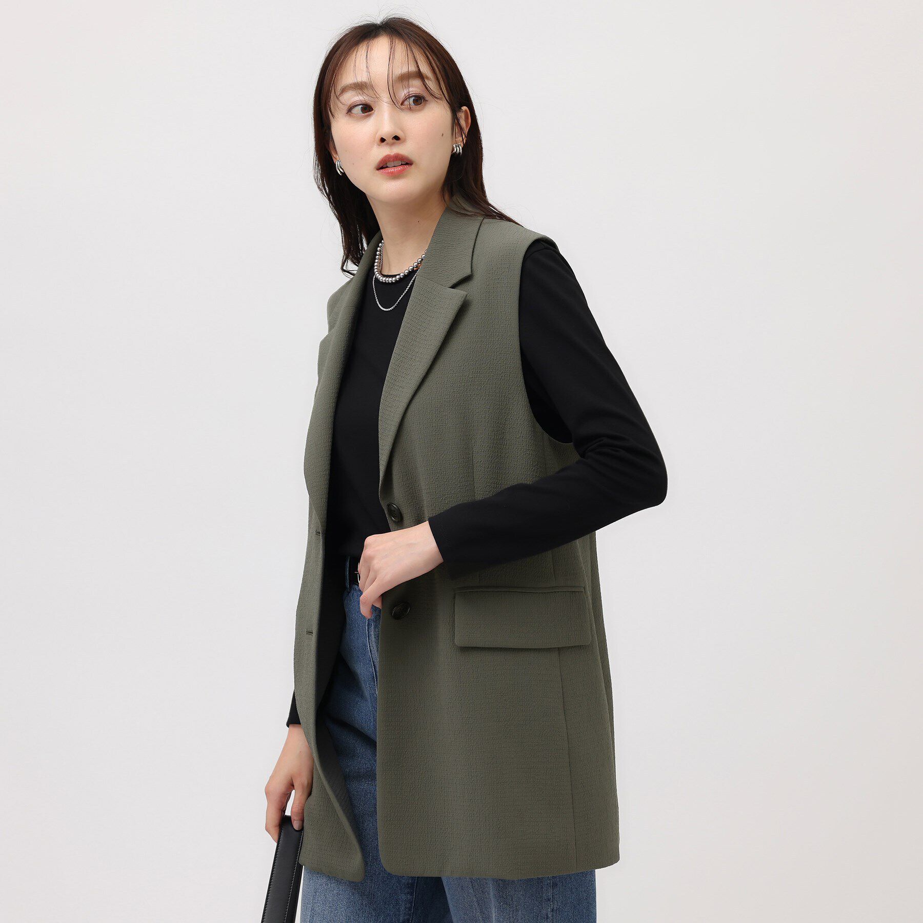 UNTITLED「【凹凸素材/セットアップ可】クレープダブル テーラードベスト」|ベスト・ジレ|