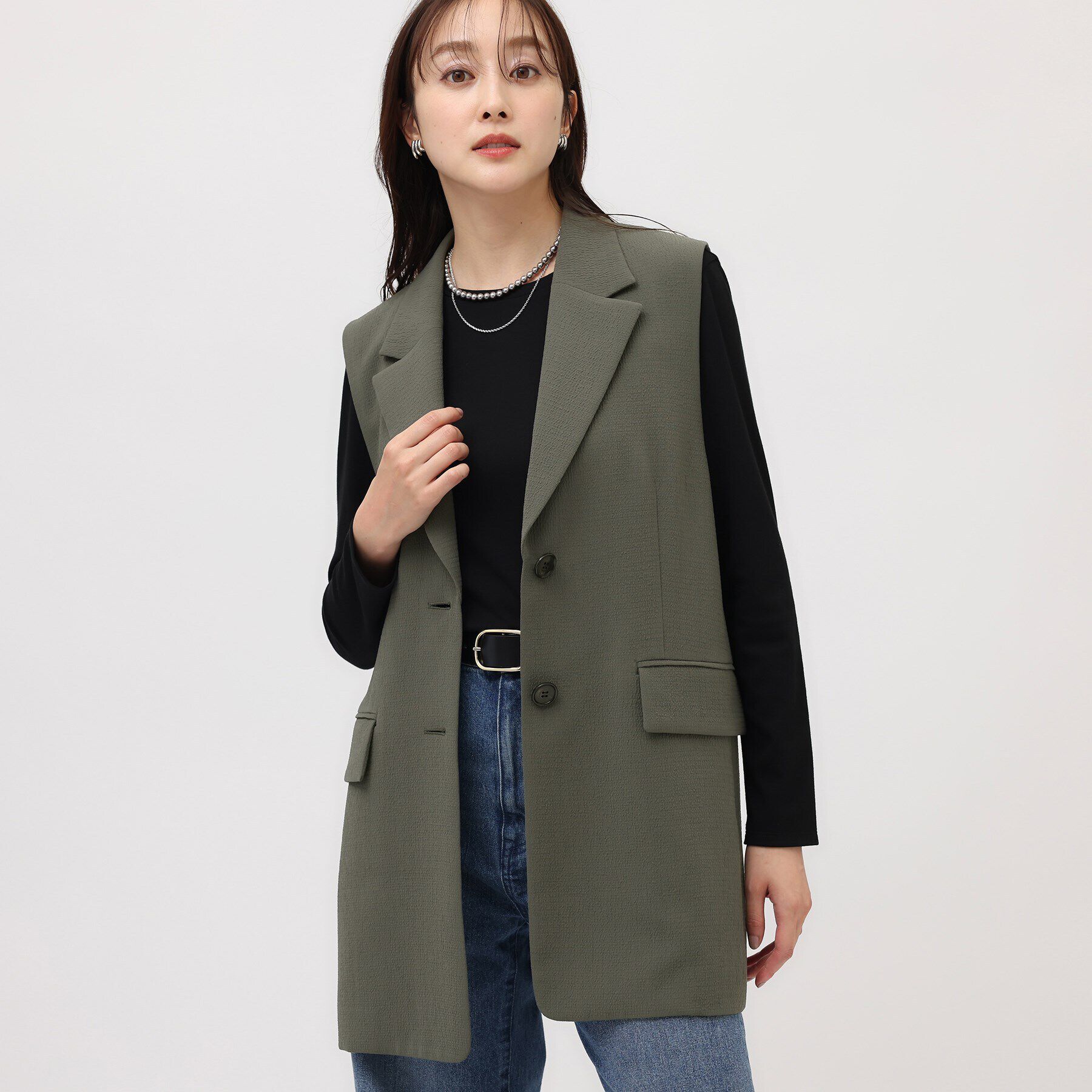 UNTITLED「【凹凸素材/セットアップ可】クレープダブル テーラードベスト」|ベスト・ジレ|