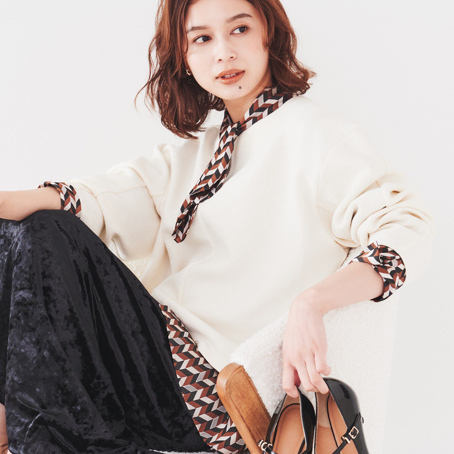 UNTITLED「【洗える】ウェーブ調ジャージトップス」|Tシャツ・カットソー|アイボリー(004)